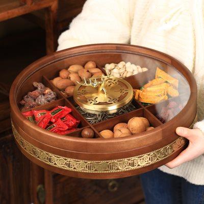 九宫格黄铜实木新中式干果盒客厅茶几高档糖果盒中式零食收纳盒