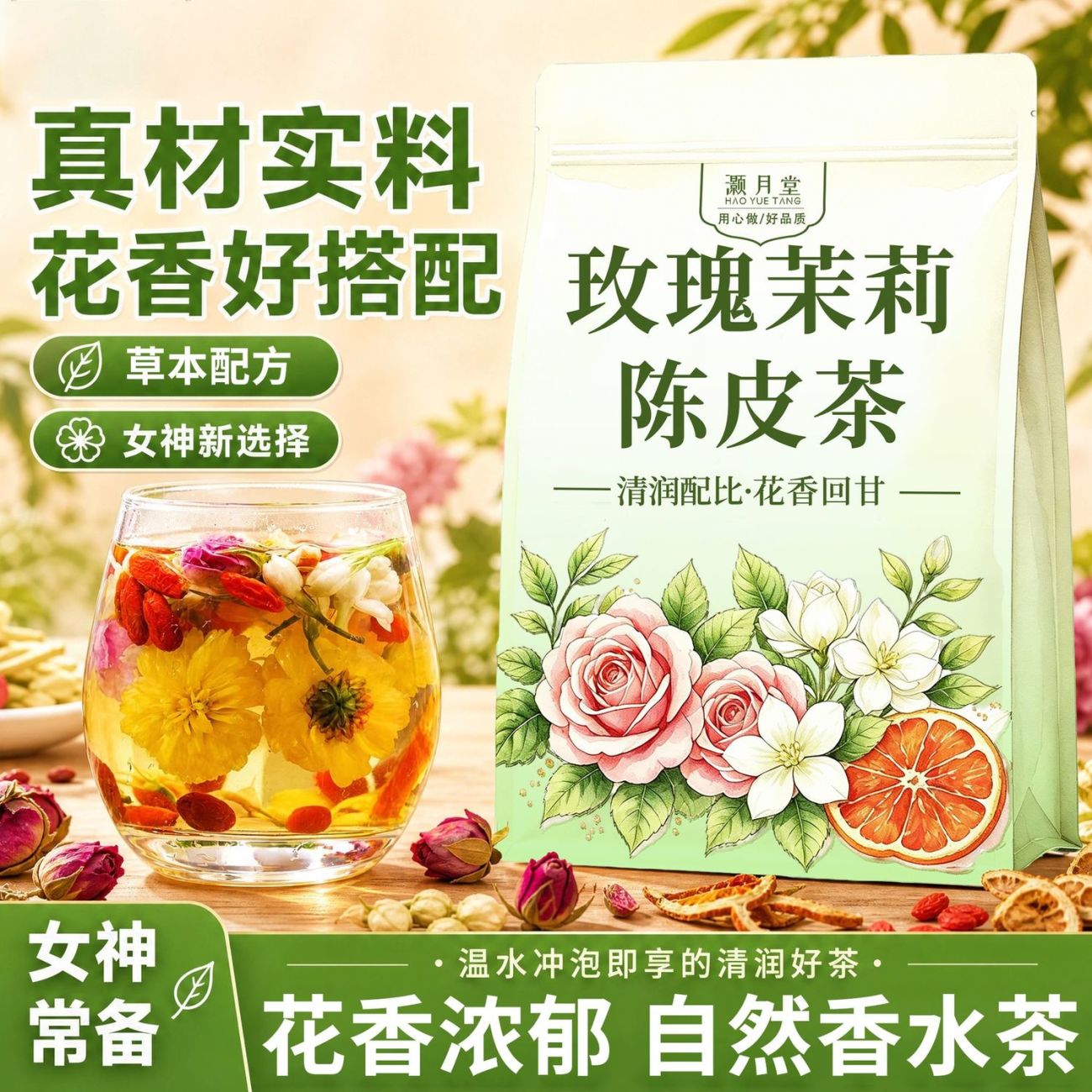 灏月堂玫瑰茉莉陈皮茶菊花枸杞茶单冰晶独立茶包居家办公泡水喝图片