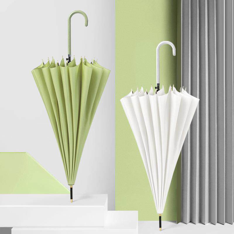 直销新款创意简约直杆长柄伞纯色日系小清新皮手柄雨伞复古男女直