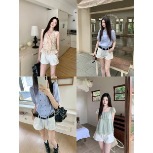 Joeyoo新款宽松送腰带白色阔腿牛仔短裤女夏低腰显瘦直筒辣妹热裤