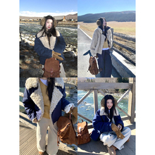 Joeyoo冬季新款宽松设计感大翻领两面穿羊羔毛外套女加厚皮毛一体