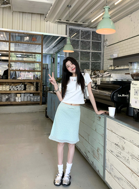 Joeyoo 小漫春曲 碎花薄荷绿半裙女夏季韩系鱼尾a字半身裙