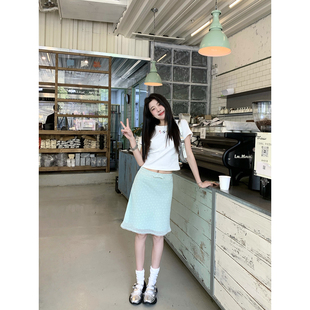 Joeyoo春季新款薄荷绿半裙女中长款碎花半身裙蕾丝花边高腰鱼尾裙