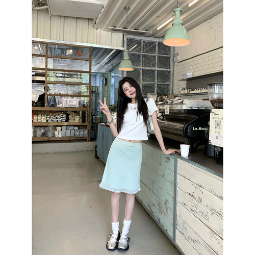 Joeyoo李乔优薄荷绿碎花半身裙