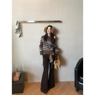 Joeyoo【12/08上新城市日记】秋冬加绒微喇工装裤女宽松深咖长裤