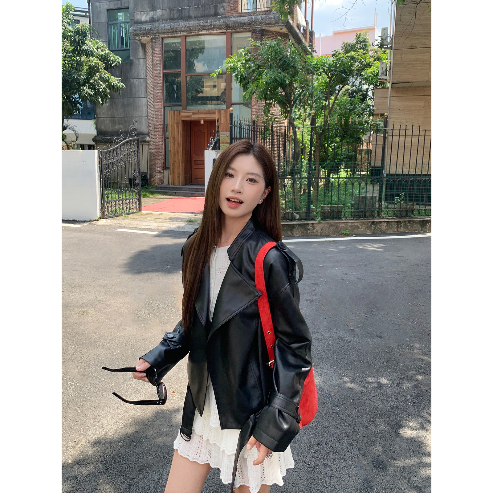 Joeyoo黑色皮衣外套女2025新款初秋酷飒风小个子美式复古短款夹克
