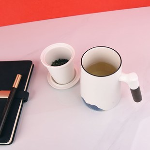 远山茶杯陶瓷茶水分离办公杯节日礼品过滤马克杯定制刻字个人专用