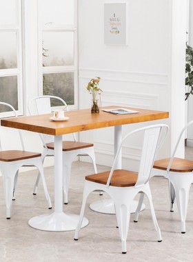 网红餐椅美式LOFT实木咖啡厅餐桌椅组合西餐厅椅子白色甜品店桌椅