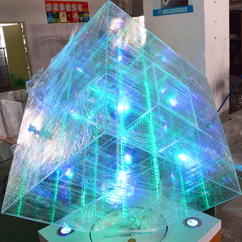 定制亚克力启动魔方旋转LED彩灯 启动仪式道具 水晶启动球 飞剑