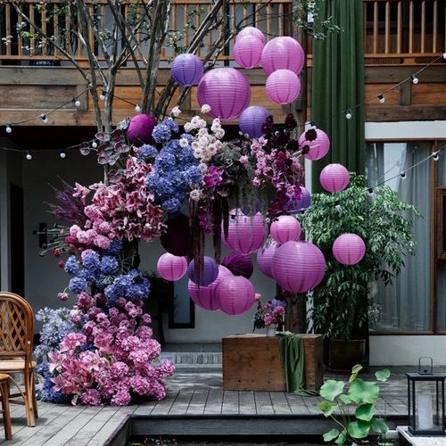 母亲节日活动浪漫紫色纸灯笼店铺橱窗装饰商场结婚礼布置道具吊饰