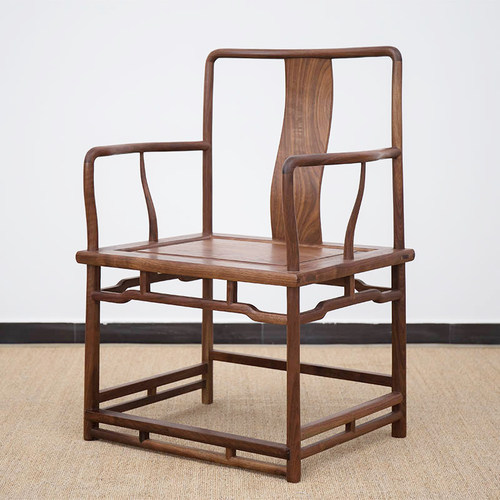 新中式圈椅实木单人官帽椅老榆木简约定制太师椅餐椅黑胡桃家具