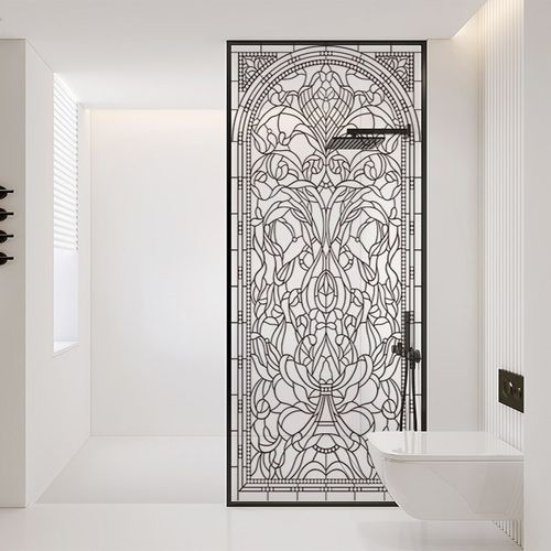 玻璃贴膜 窗户厨房移门阳台防晒透光不透明黑色线条装饰磨砂贴纸