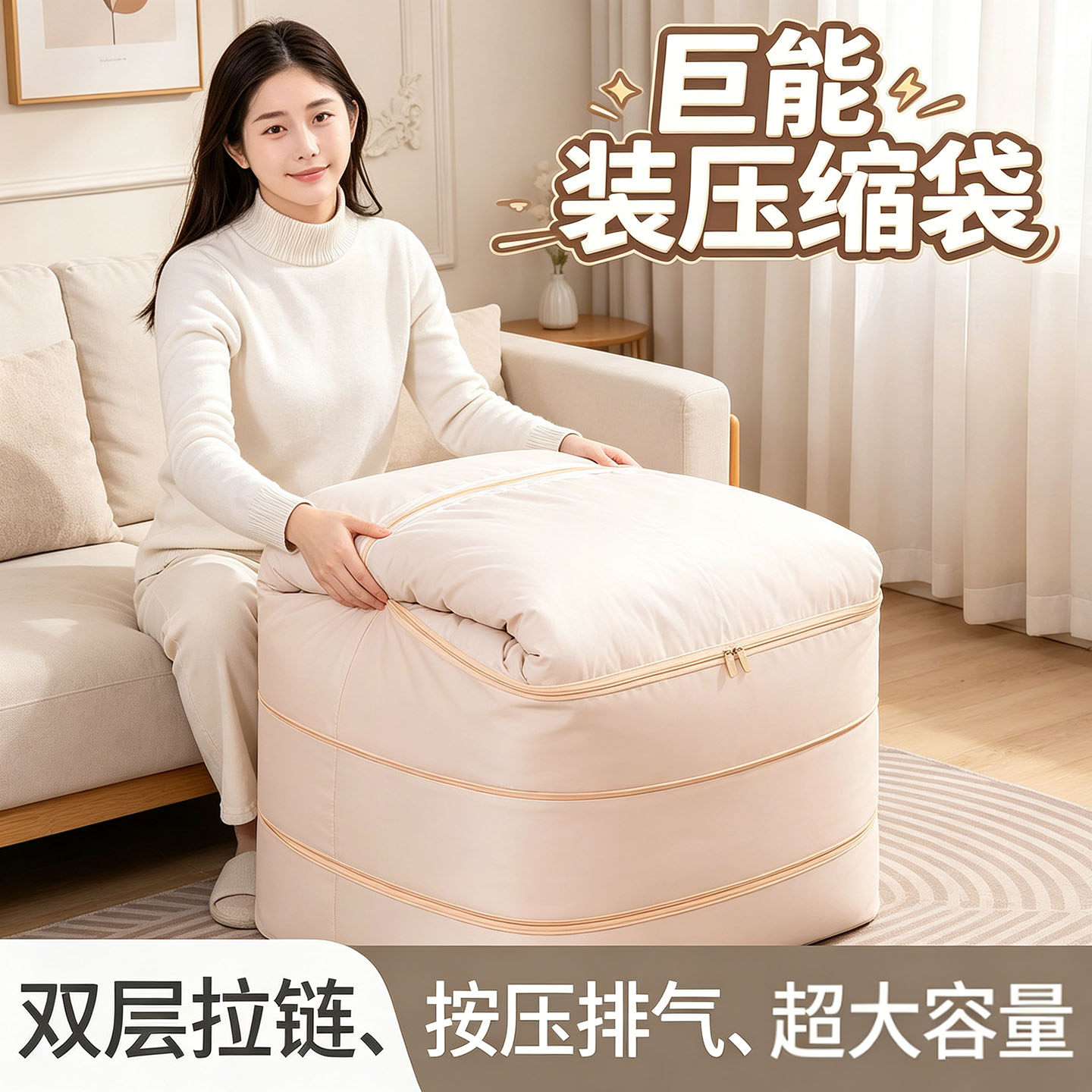 按压排气拉链轻松压缩 被子收纳袋羽绒被整理袋羽绒服棉衣被褥