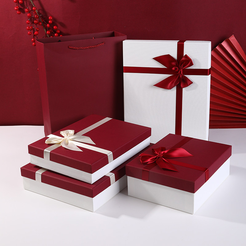 酒红色围巾大号礼品盒精美lw礼物盒简约包装盒伴手礼物盒空盒定制