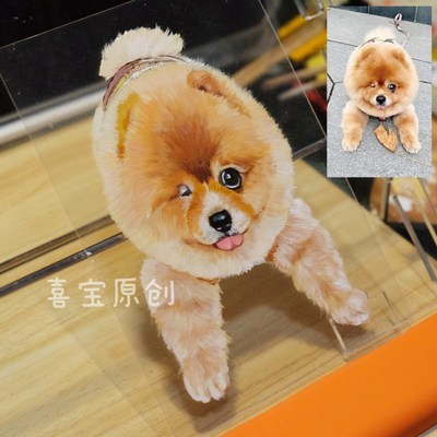 纯手绘宠物猫咪狗狗写实卡通头C像玻璃夹心画油画摆台画像定制