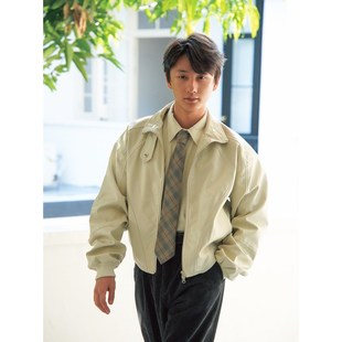 何记港风/e复古立领机车短款PU皮夹克 垫肩小众宽松皮衣男