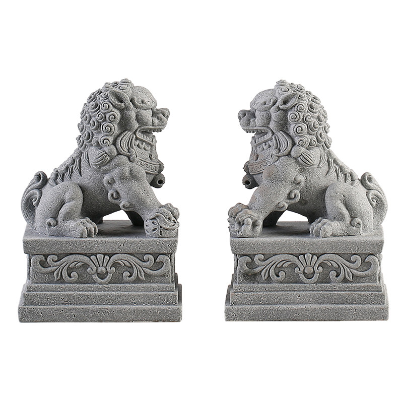 创意福瑞石狮子一对青砂石摆件茶宠盆景鱼缸造景S桌面门厅阳台装