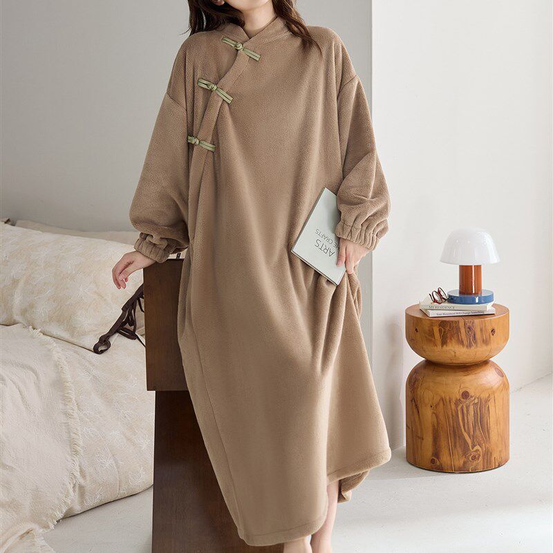 珊瑚绒睡袍女秋冬款加厚加r绒浴袍2025新款法兰绒新中式国风家居