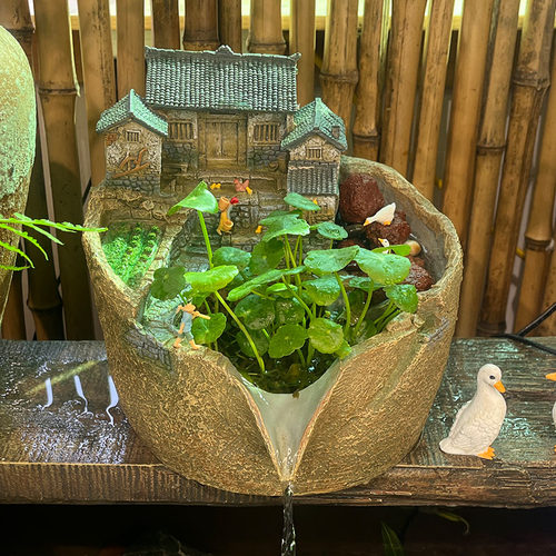 微景观流水古法鱼缸n水循环造景过滤器打氧养鱼生态缸庭院水培植