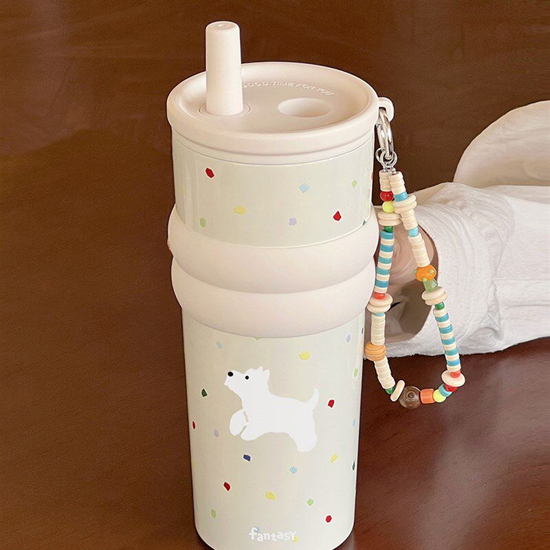 浮想陶瓷内胆保温杯女生大容量吸B管杯高颜值水杯子咖啡杯便携学