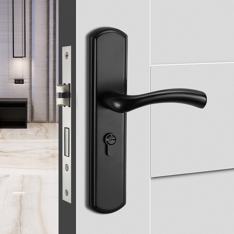 卧室门锁室内家h用通用型房间门木门黑色把手手柄换锁具老式免改