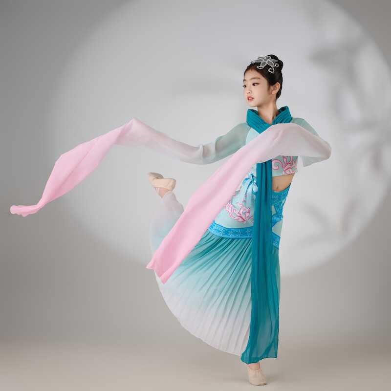 水袖舞蹈服儿童古典舞女飘逸汉服女童中国风服T装采薇舞蹈演出服