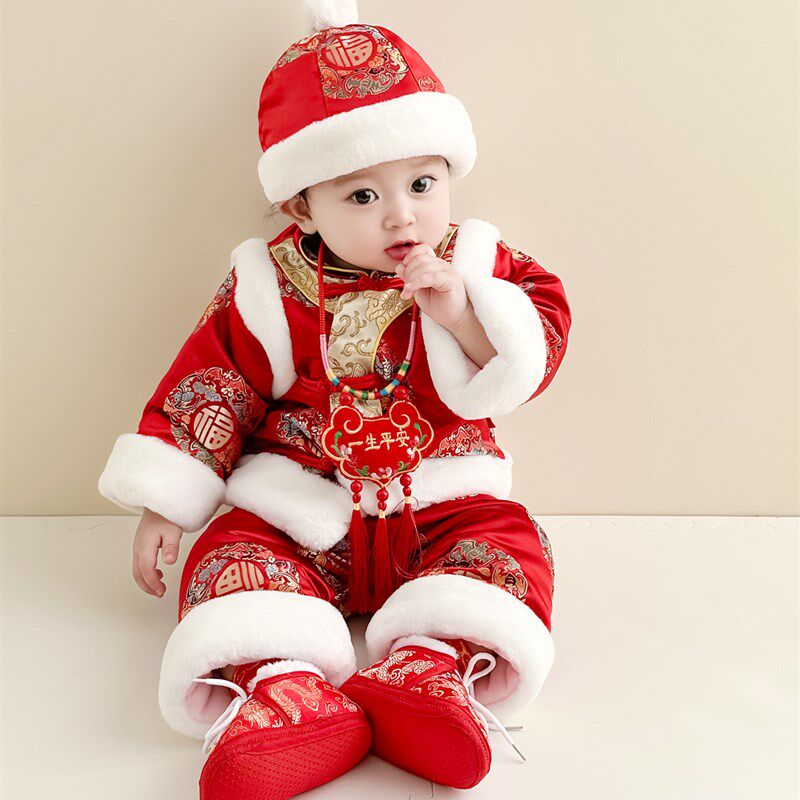 抓周礼服唐e装男女宝宝一周岁喜庆生日婴幼儿百天新年拜年服冬装