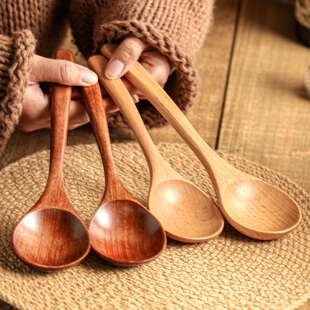 木质餐具短柄勺汤勺个人食品级汤匙家用高颜值干饭勺小勺木头勺子