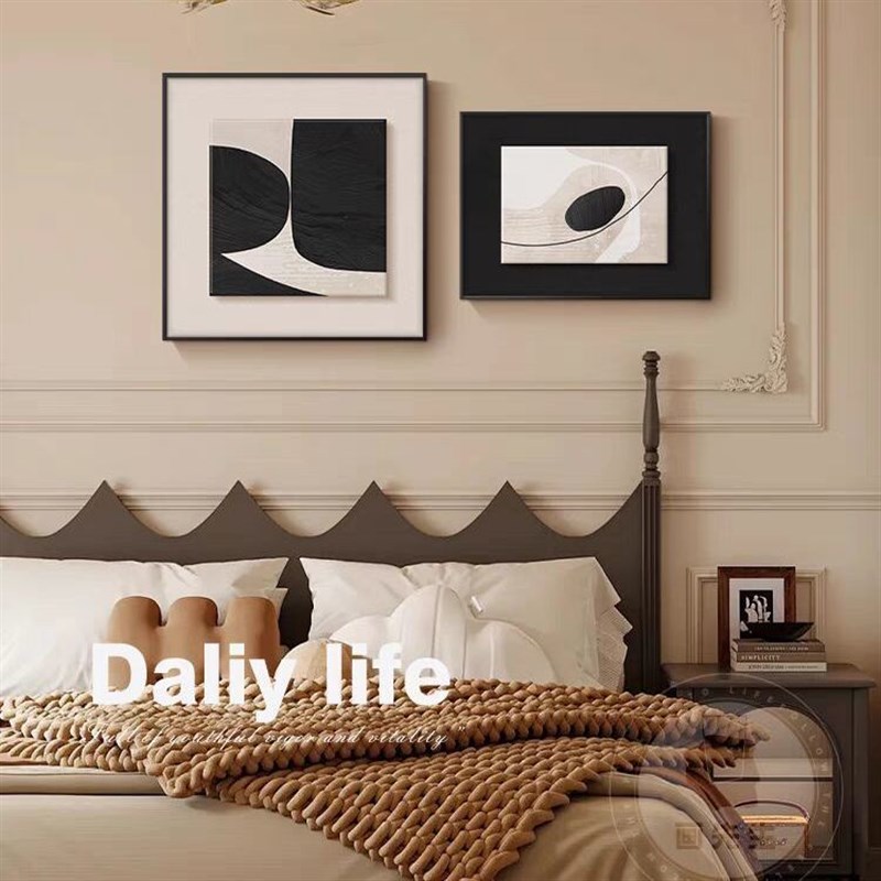 现代简约卧室床头装饰画高级感黑白抽象主卧挂画客厅背景墙组合画