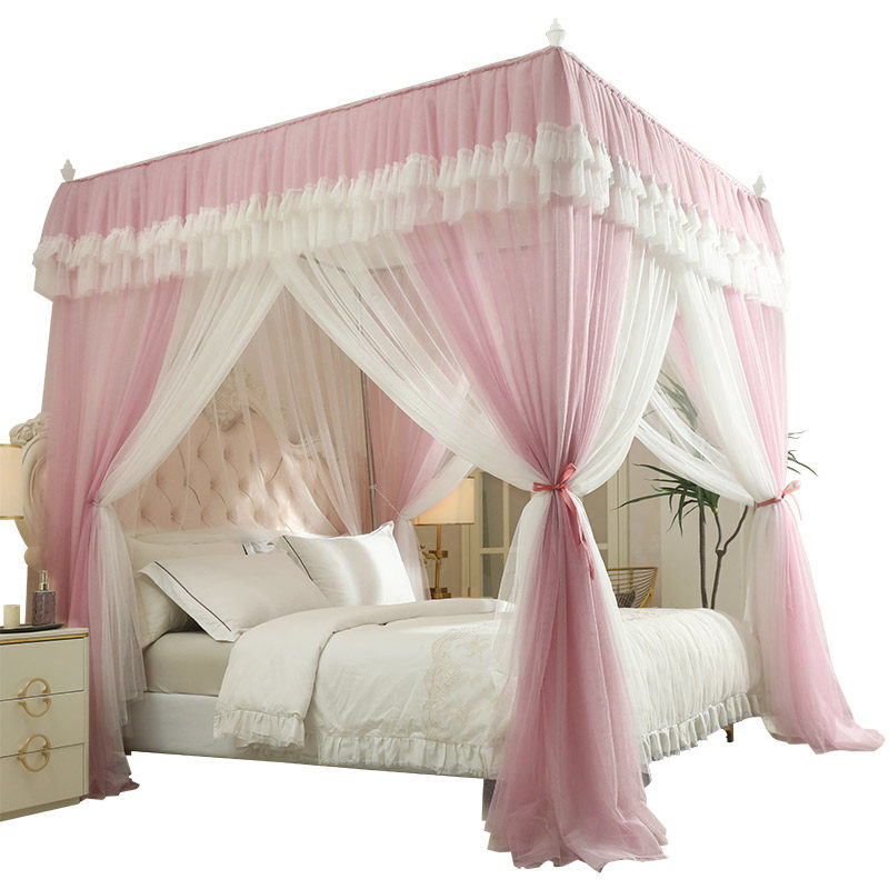 新款双层纱宫廷蚊帐三开门加密落地卧室2m不锈钢支架加粗家用婴儿