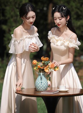伴娘服2024g新款秋冬姐妹团伴娘裙女高级感香槟色法式平时可穿简