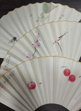 苏工纯手绘扇面9寸/9.5寸1y8方扇骨适合工笔画昆虫反面空白可定制