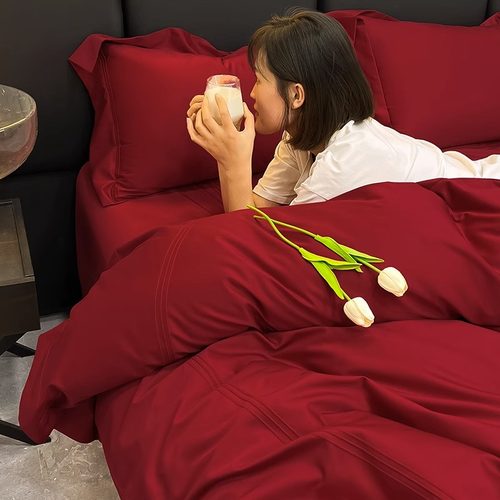 简约结婚四件套大红色床单被套全棉婚庆床上用品婚房陪嫁