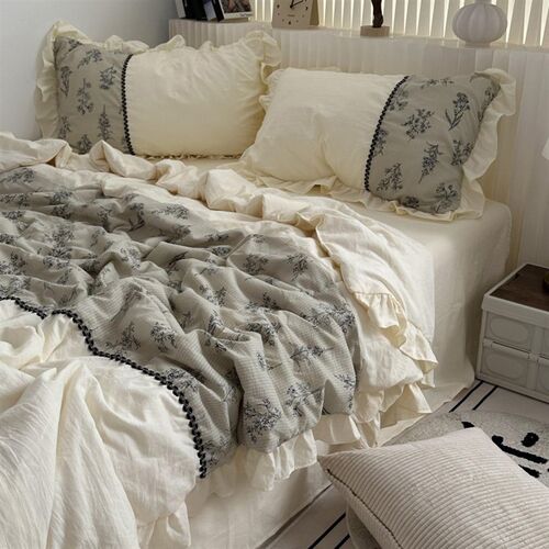 法式少女奶油风ins拼接花边水洗棉夏凉被四件套夏季空调被三件套