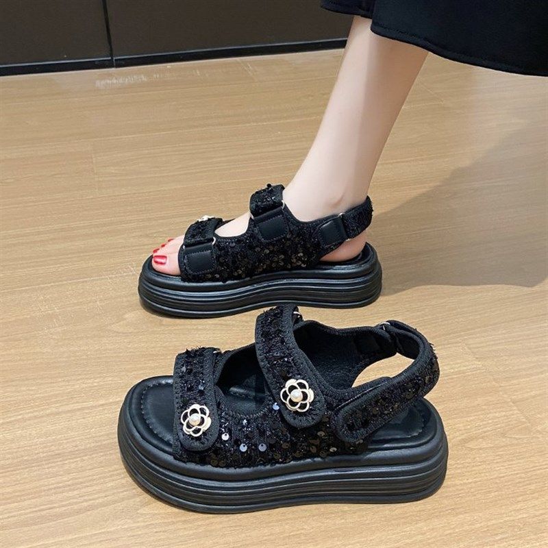 厚底凉鞋女款2024夏季新款外穿高级感软底不累脚防滑魔术贴沙滩鞋