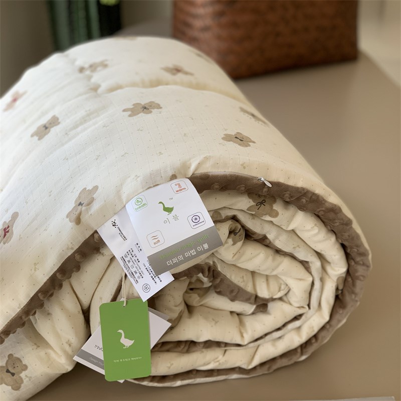 大鹅单人纱布豆豆被学生春秋被全棉双层纱1.5米大豆被秋冬被