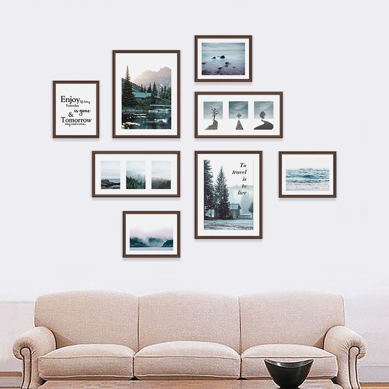 小清新背景墙照片墙实木相框挂墙组合客厅免打孔定制免费冲印照片