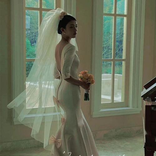 轻薄通透韩国纱头纱多层蓬蓬中长款硬纱新娘结婚出门拍照仪式头纱