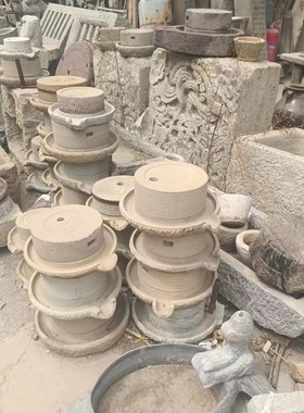 怀旧老物件小石磨推磨石户外摆件装饰道具