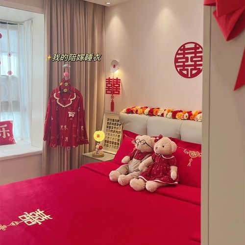 160支长绒棉结婚四件套陪嫁被套红色全棉床单新婚庆床品8