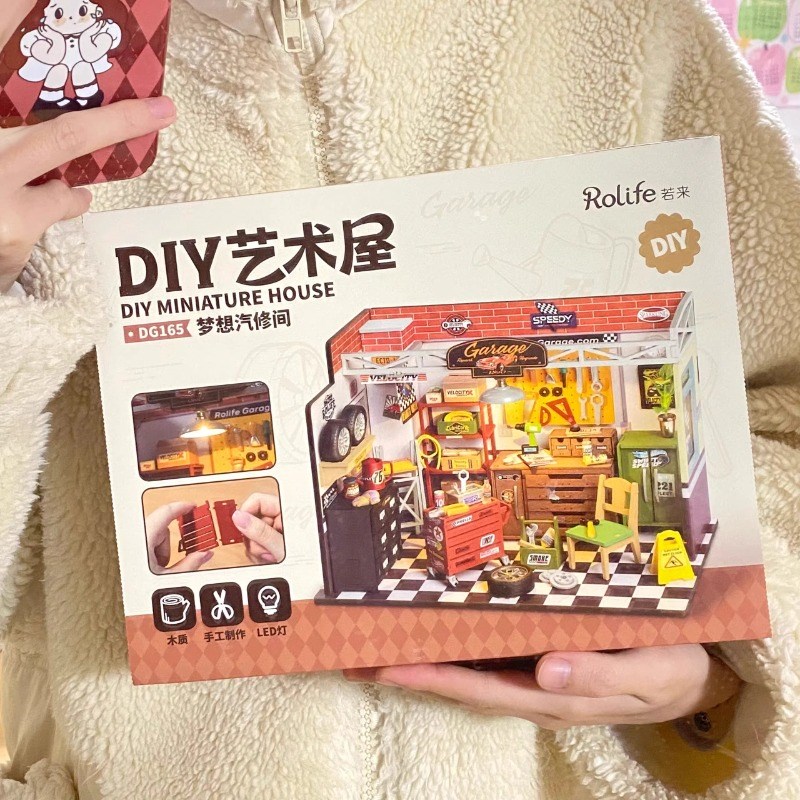 若来梦想汽修间diy小屋手工拼装艺术屋小房子微缩场景模型积木女