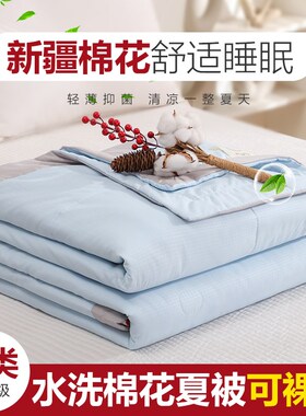 100%全棉夏凉被纯棉空调被单双人棉花被L可机洗水洗夏季薄被子学