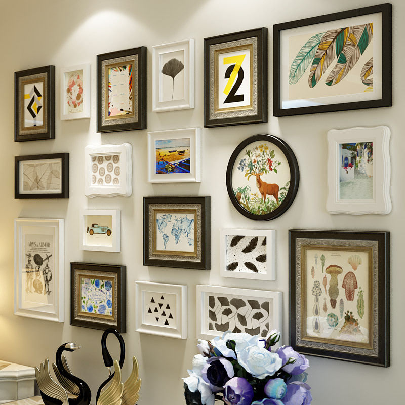 实木照片墙装饰相框欧式现代简约客厅挂墙美式相片墙组合画免打孔