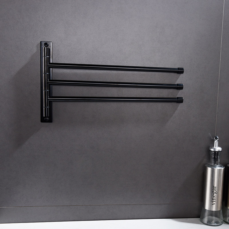 304不锈钢免打孔黑色毛巾杆浴室毛巾挂杆浴巾架卫生间免钉2杆3杆