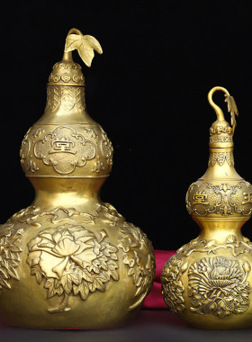 纯铜开盖葫芦摆件富贵玉堂家居工艺装饰品摆件吉祥富贵铜葫芦摆件