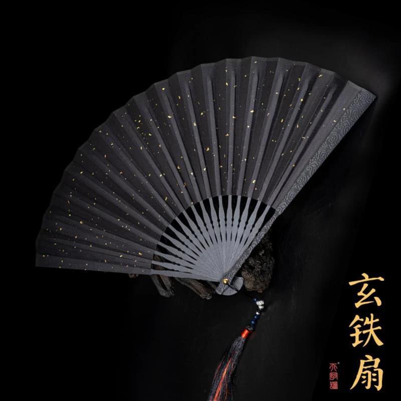 拾汐时尚精品33玄铁扇9.5寸古风工艺合金折扇耐用防身功夫金属扇