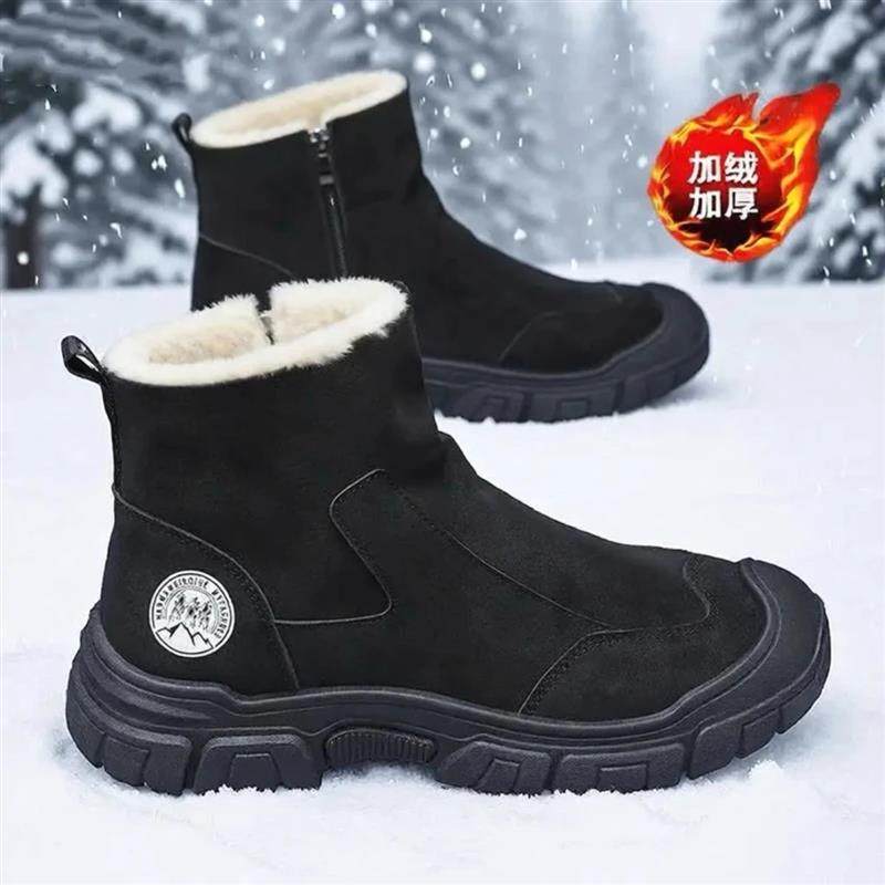 缘起严选男鞋秋冬加绒防滑马丁靴男中筒厚款防水皮面户工作雪地靴