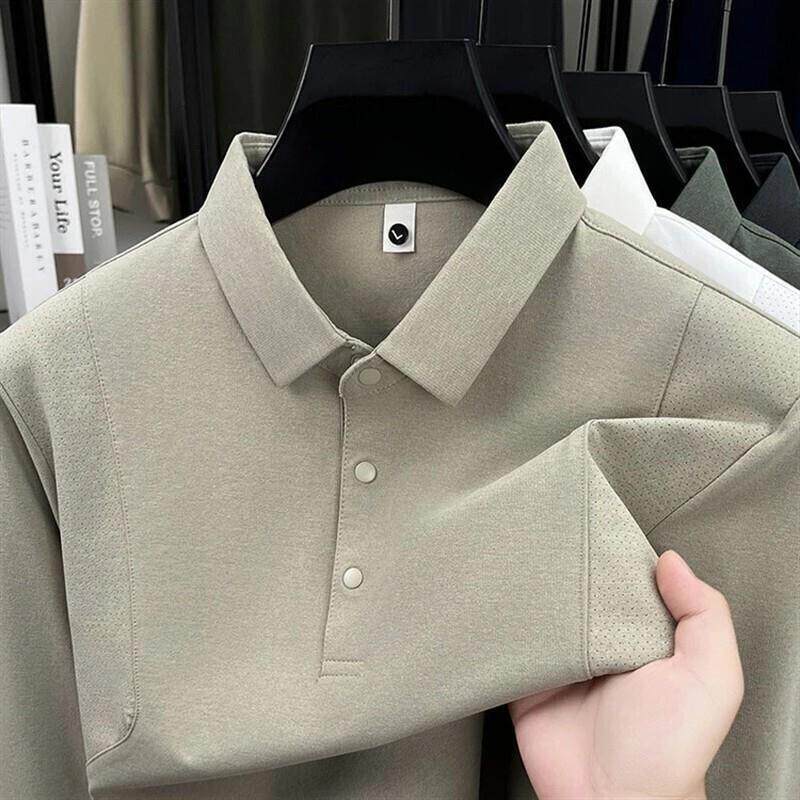 柠町STUDIO2026新款Polo衫韩版翻领休闲时尚纯色长袖T恤卫衣男