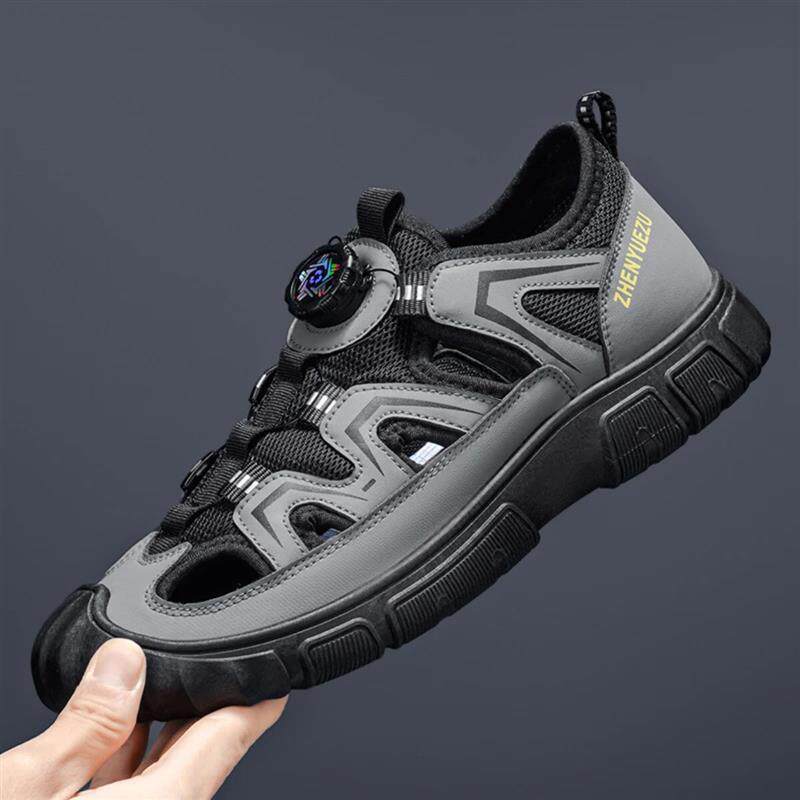 国欢荷莱男士大码凉鞋夏季镂空户外徒步休闲轻便一脚蹬懒人沙滩鞋