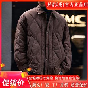 MR.MUDI/b穆迪先生高端假两件轻薄菱形格羽绒服男潮牌翻领夹克外